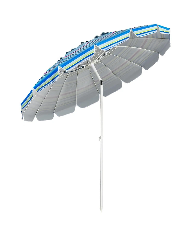 Sugift 8FT Portable Beach Umbrella with Sand Anchor and Tilt Mechanism for Garden and Patio
