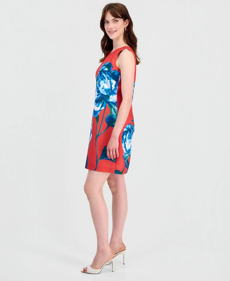 Tahari Asl Women's Floral-Print Scoop-Neck Sheath Dress