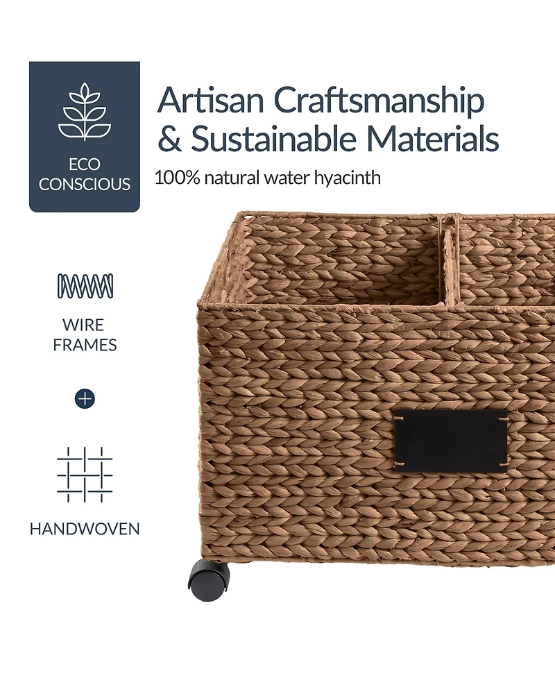 Best Choice Products Rolling Pantry Storage Basket Organizer W/ Chalkboard Label, Handles, Removable Divider - Chestnut