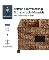 Best Choice Products Rolling Pantry Storage Basket Organizer W/ Chalkboard Label, Handles, Removable Divider - Chestnut