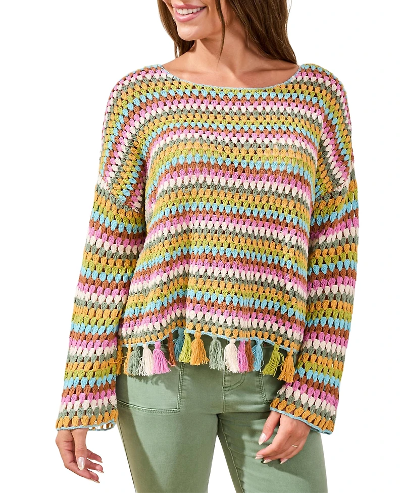 Tribal Women's Stripe Bell-Sleeve Sweater