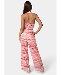 Bebe Women's 2-Piece Chevron Halter Top Flare Pants Set