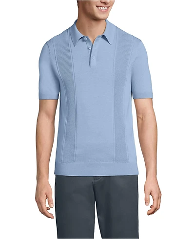 Lands' End Men's Short Sleeve Vertical Rib Button Down Sweater Polo