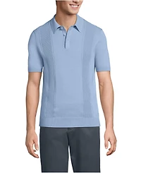 Lands' End Men's Short Sleeve Vertical Rib Button Down Sweater Polo