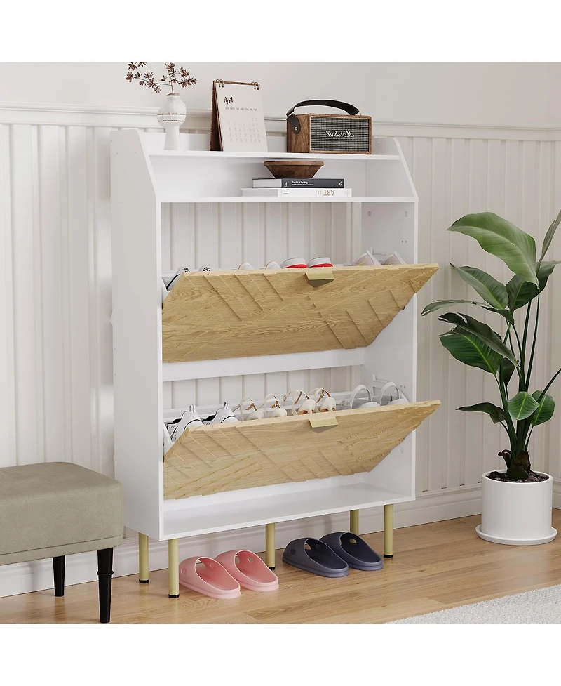 Homfan Slim Space-Saving Shoe Cabinet – 2 Turnover Drawers, Freestanding Hidden Storage Organizer, Adjustable Shelf, Scrape-Resistant