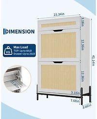 Homfan Rattan Shoe Cabinet Storage with 2 Flip Drawers and Top Drawer, Freestanding Shoe Organizer Wooden Slim Shoe Rack Storage