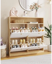 Homfan Space-Saving Modern Shoe Storage Cabinet – 4 Turn Drawers – Freestanding Wooden Organizer – Perfect for Entryway, Hallway,