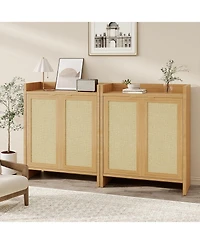 Homfan Rattan Shoe Cabinet with Doors, 41" Wooden Storage Rack Adjustable Shelves and Perfect for Entryway, Hallway, Living Room