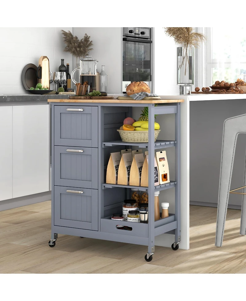 Sugift Kitchen Island Cart with Wood Top Drawers and Removable Tray