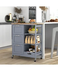 Sugift Kitchen Island Cart with Wood Top Drawers and Removable Tray