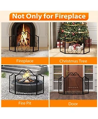 Sugift Three Panel Fireplace Screen Foldable Spark Guard with Scrollwork