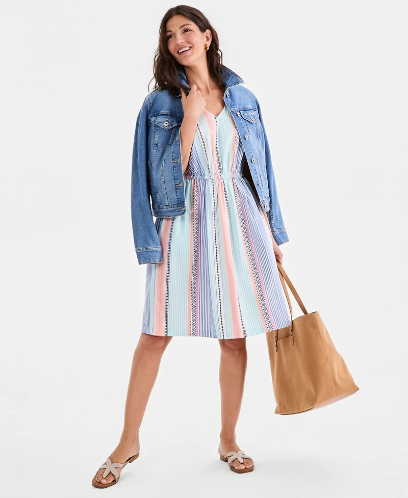 Style & Co Women's Printed Cotton V-Neck Dress, Macy's Exclusive