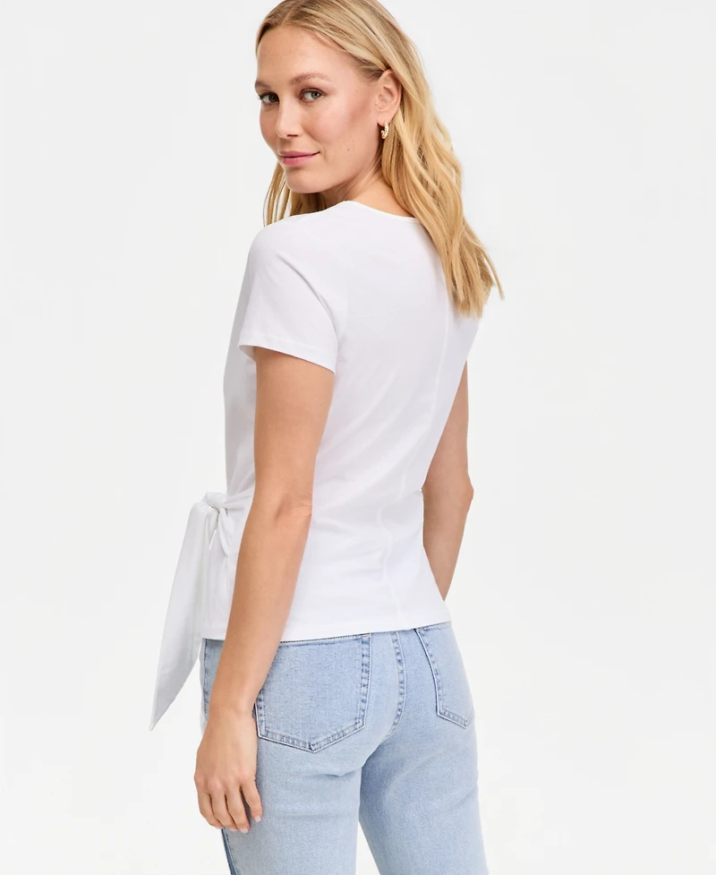 I.n.c. International Concepts Women's Tie-Waist Short-Sleeve Cotton Top, Macy's Exclusive