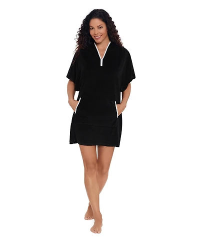 ShapeSolver Women's V-Neck Hooded Swim Cover Up Dress