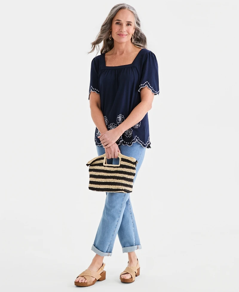 Style & Co Women's Embroidered Scalloped Knit Top, Macy's Exclusive