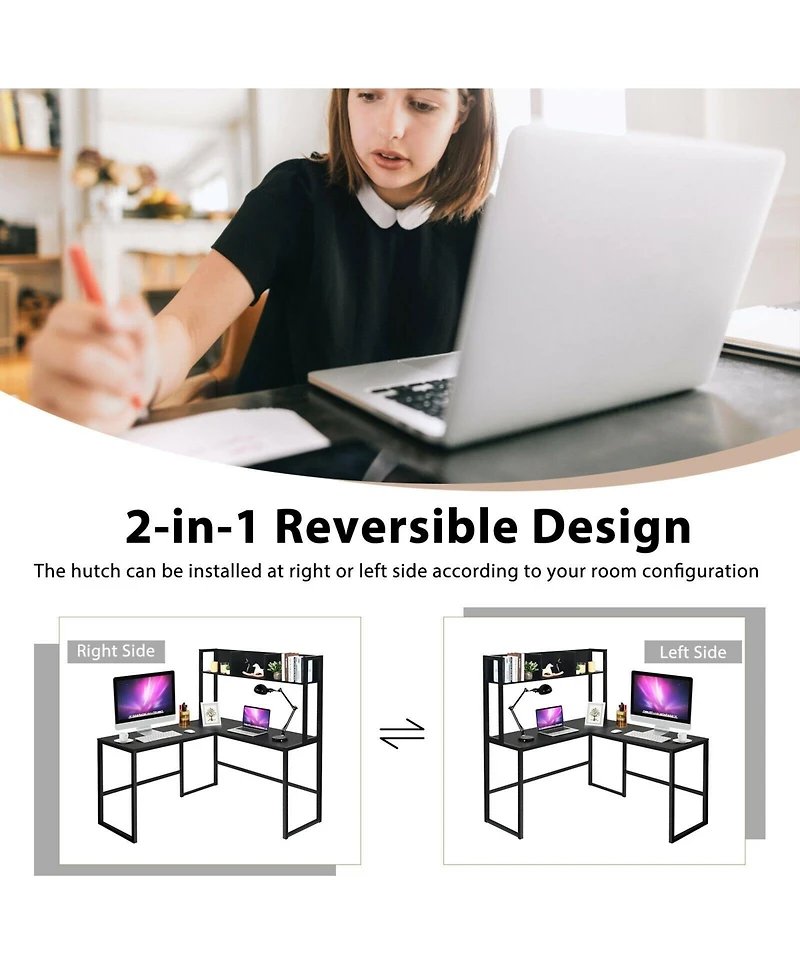 Sugift Reversible L Shaped Corner Desk with Storage Bookshelf
