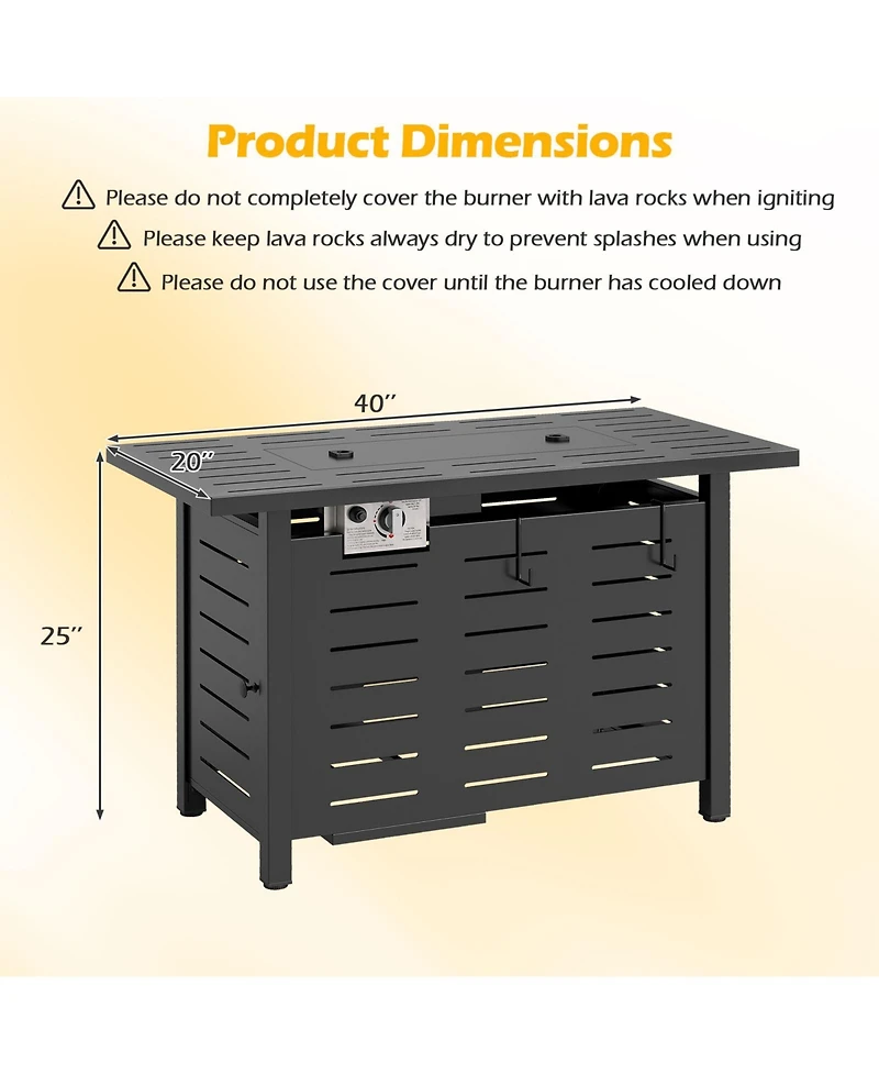 Sugift 40 in Outdoor Propane Fire Pit Table with Lava Rocks