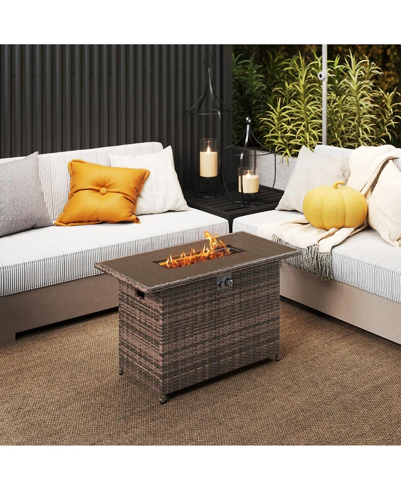 Sugift 44.5 in Rattan Propane Fire Pit Table with Steel Burner