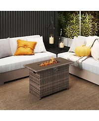 Sugift 44.5 in Rattan Propane Fire Pit Table with Steel Burner