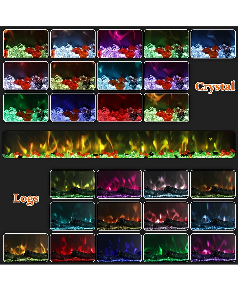 Mondawe 42" Linear Recessed-in Electric Fireplace with Remote Control, Adjustable Heat and Timer