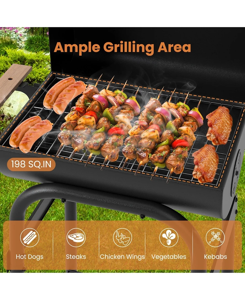 Sugift Barrel Style Charcoal Grill with Folding Side Table and Thermometer