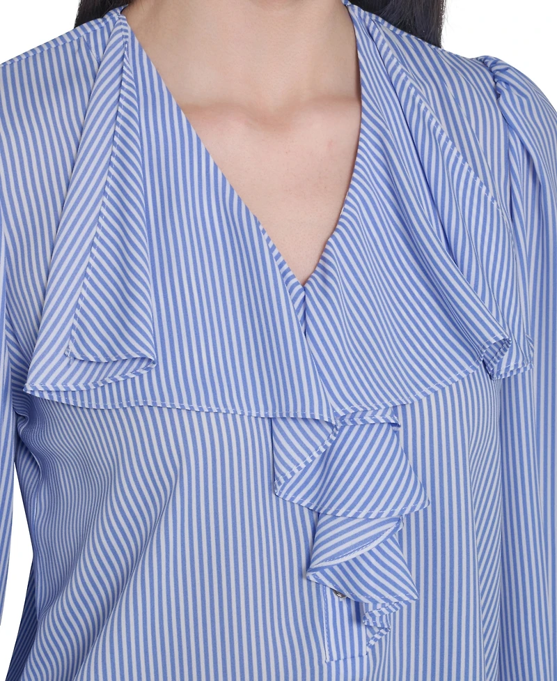 Tommy Hilfiger Women's V-Neck Striped Ruffle Blouse