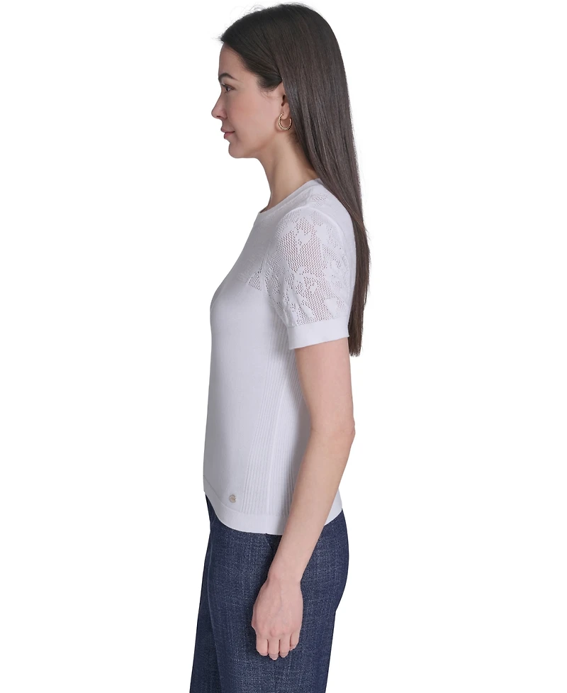 Tommy Hilfiger Women's Floral Pointelle Short-Sleeve Sweater