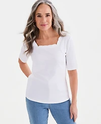 Style & Co Women's Cotton Scalloped Square-Neck Top, Macy's Exclusive