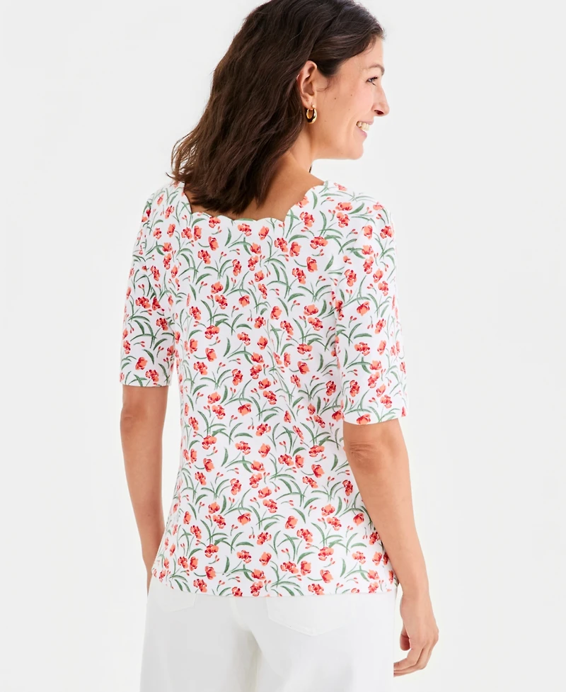 Style & co Women's Printed Scalloped Square-Neck Top, Macy's Exclusive