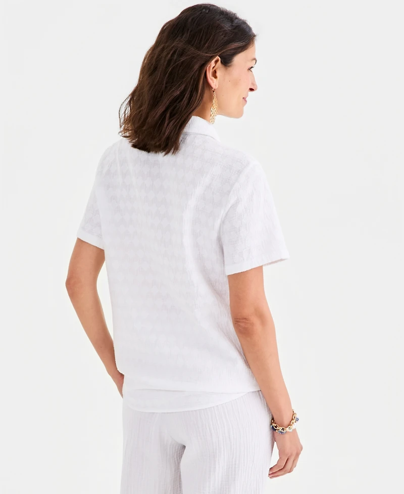 Style & Co Women's Cotton Gauze Embroidery Tie-Front Top, Macy's Exclusive