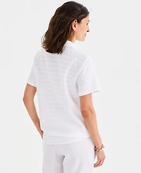 Style & Co Women's Cotton Gauze Embroidery Tie-Front Top, Macy's Exclusive