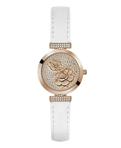 Guess Women's Rose Gold-Tone Stainless Steel White Leather Analog Watch, 28mm