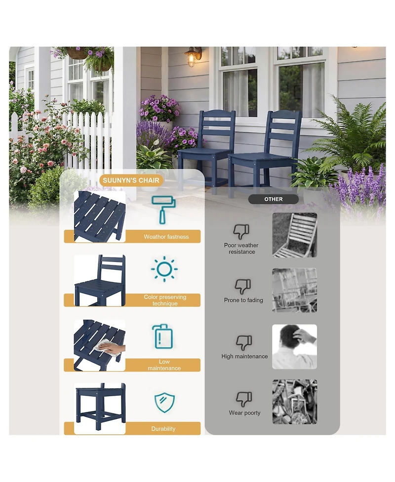 Set of 2 Outdoor Dining Chair without Armrests, For All Weather Conditions