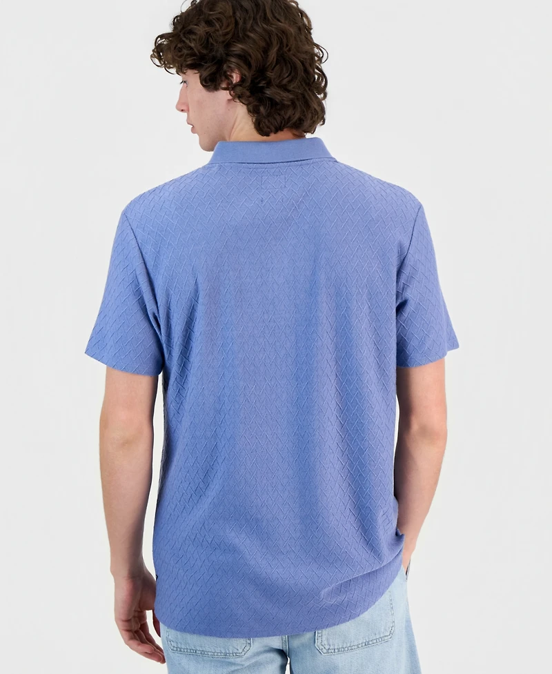 Guess Men's Diagonal Texture Interlock Zip Polo
