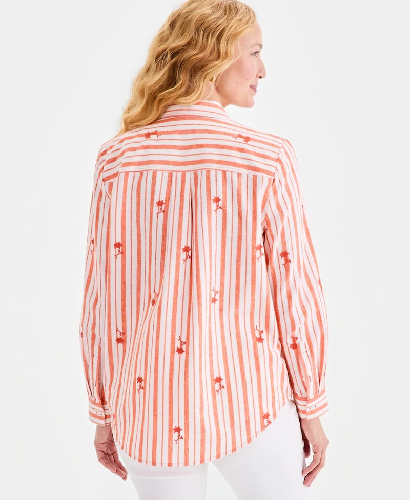 Style & Co Women's Embroidered Stripe Perfect Shirt, Macy's Exclusive