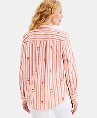 Style & Co Women's Embroidered Stripe Perfect Shirt, Macy's Exclusive