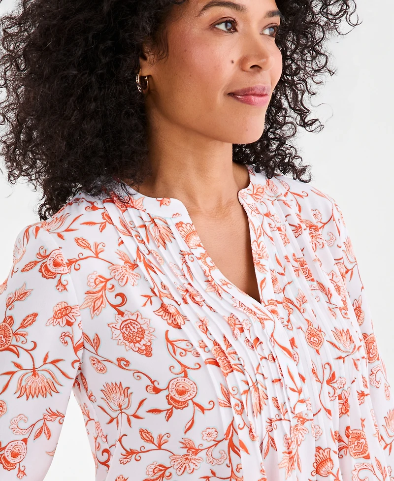 Style & Co Women's Printed Pintuck Ruffle Sleeve Top, Macy's Exclusive