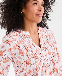 Style & Co Women's Printed Pintuck Ruffle Sleeve Top, Macy's Exclusive