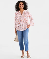 Style & Co Women's Printed Pintuck Ruffle Sleeve Top, Macy's Exclusive