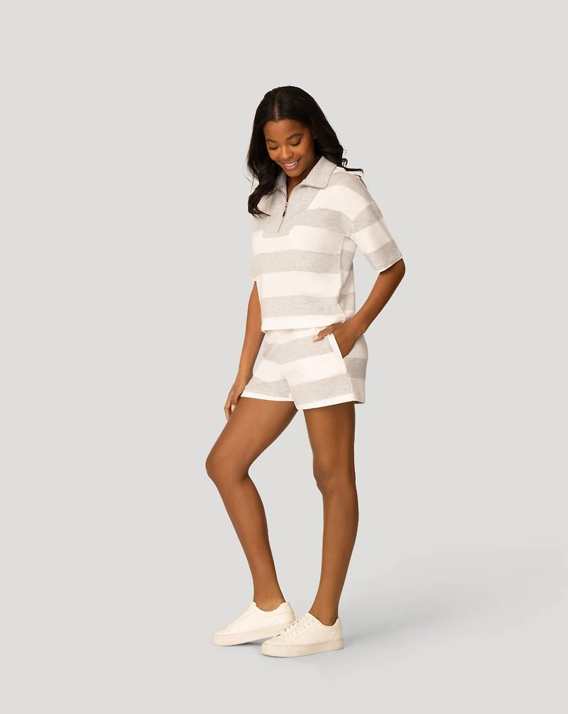 Cable and Gauge Women's Striped Half Zip Short Set