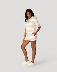 Cable and Gauge Women's Striped Half Zip Short Set