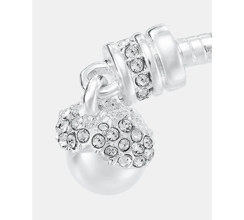 Anne Klein Silver-Tone Imitation Pearl Crystal Coil Bracelet