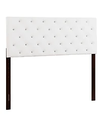 Flynama White Queen Bed Headboard with Tufting and Gold Metal Frame for Glam Bedroom.