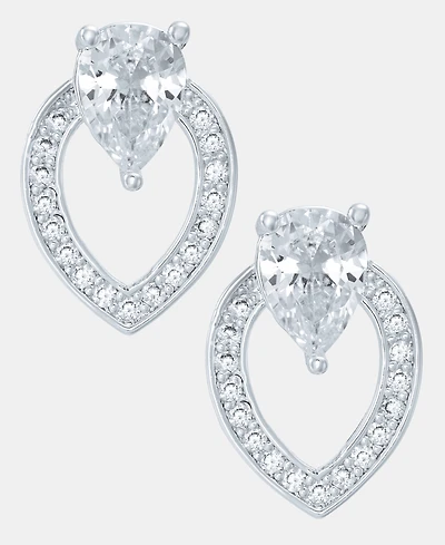 Anne Klein Silver-Tone Navette Pearl Stone Button Earrings