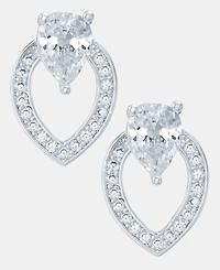 Anne Klein Silver-Tone Navette Pearl Stone Button Earrings