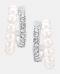 Anne Klein Silver-Tone Two-Row Imitation Pearl Huggie Earrings