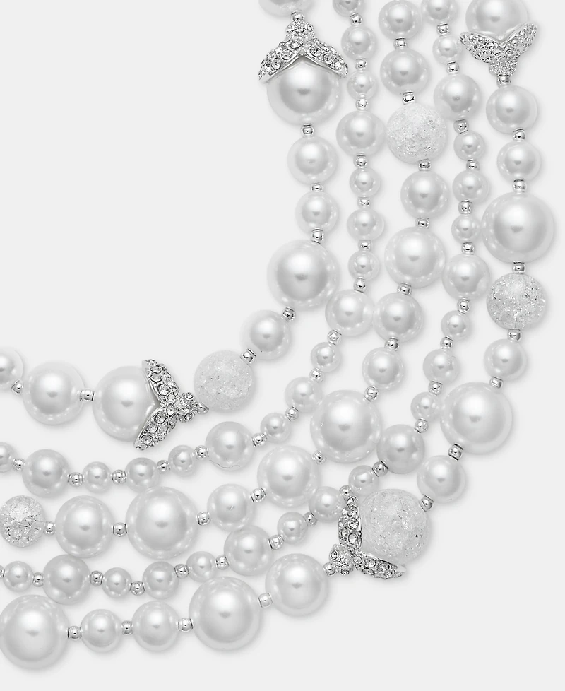 Anne Klein Silver-Tone Imitation Pearl Crackle Stone Torsade Necklace