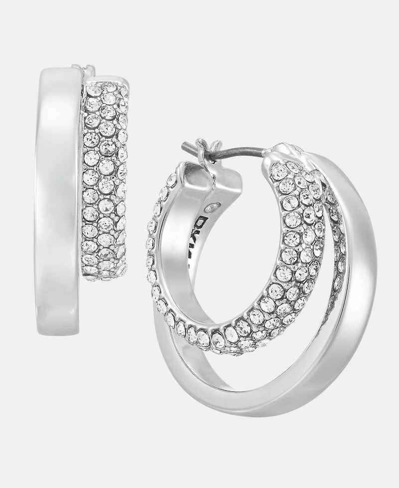 Dkny Metal-Tone Crystal Pave Double Hoop Earrings