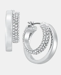 Dkny Metal-Tone Crystal Pave Double Hoop Earrings