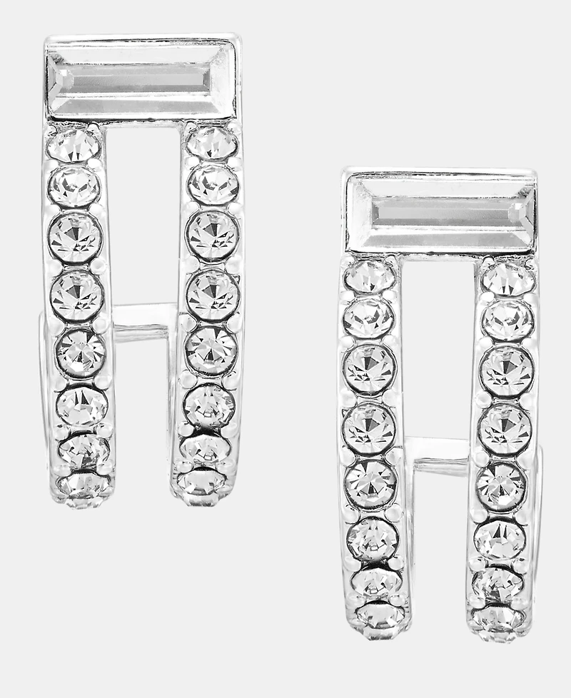 Dkny Silver-Tone Crystal Stone Pave C Hoop Earrings